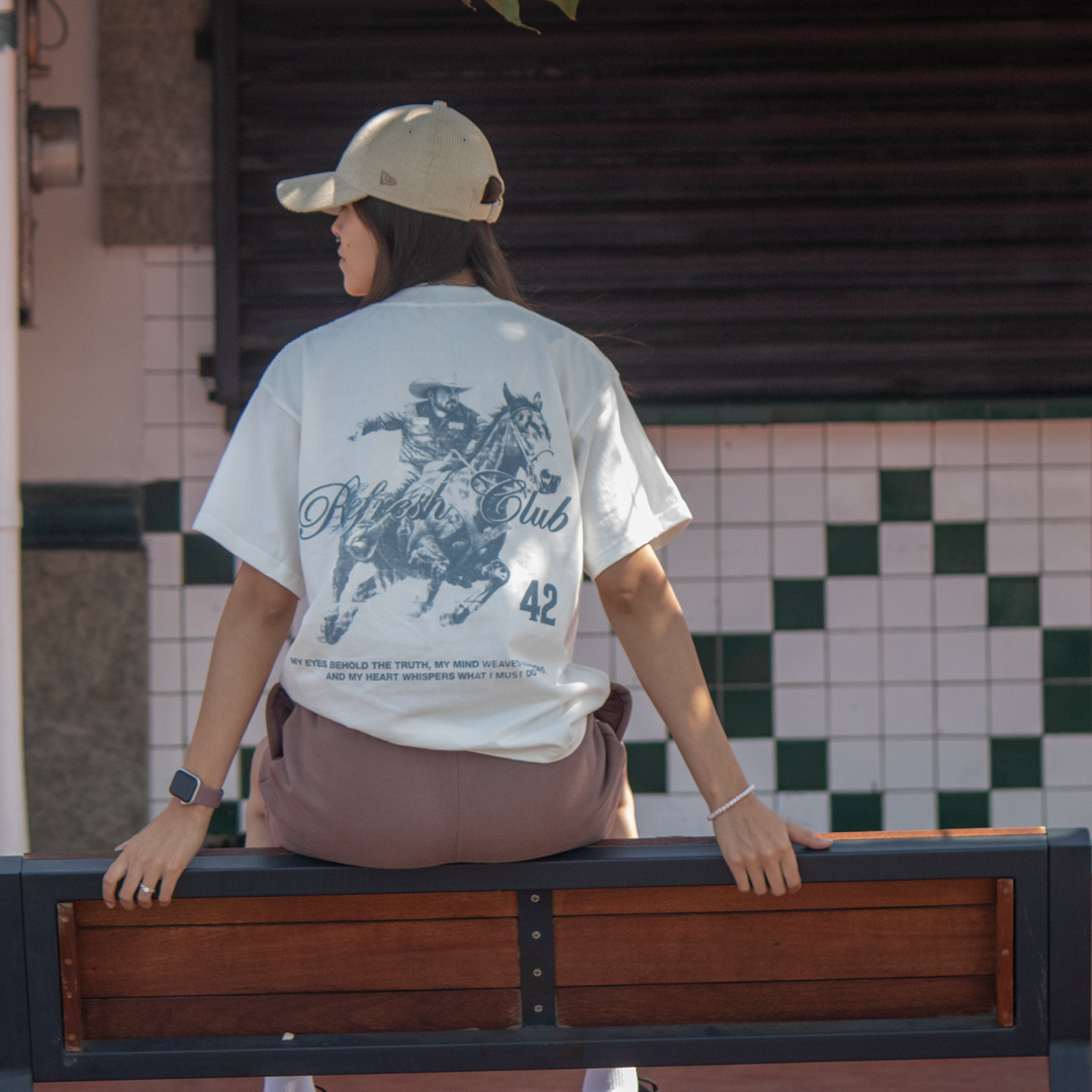 RODEO TEE BONE AND DARK BLUE